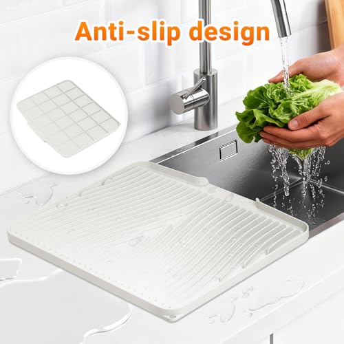 Silicone Dish Drying Mat for Kitchen counter (Cream / 19.7" x 17")