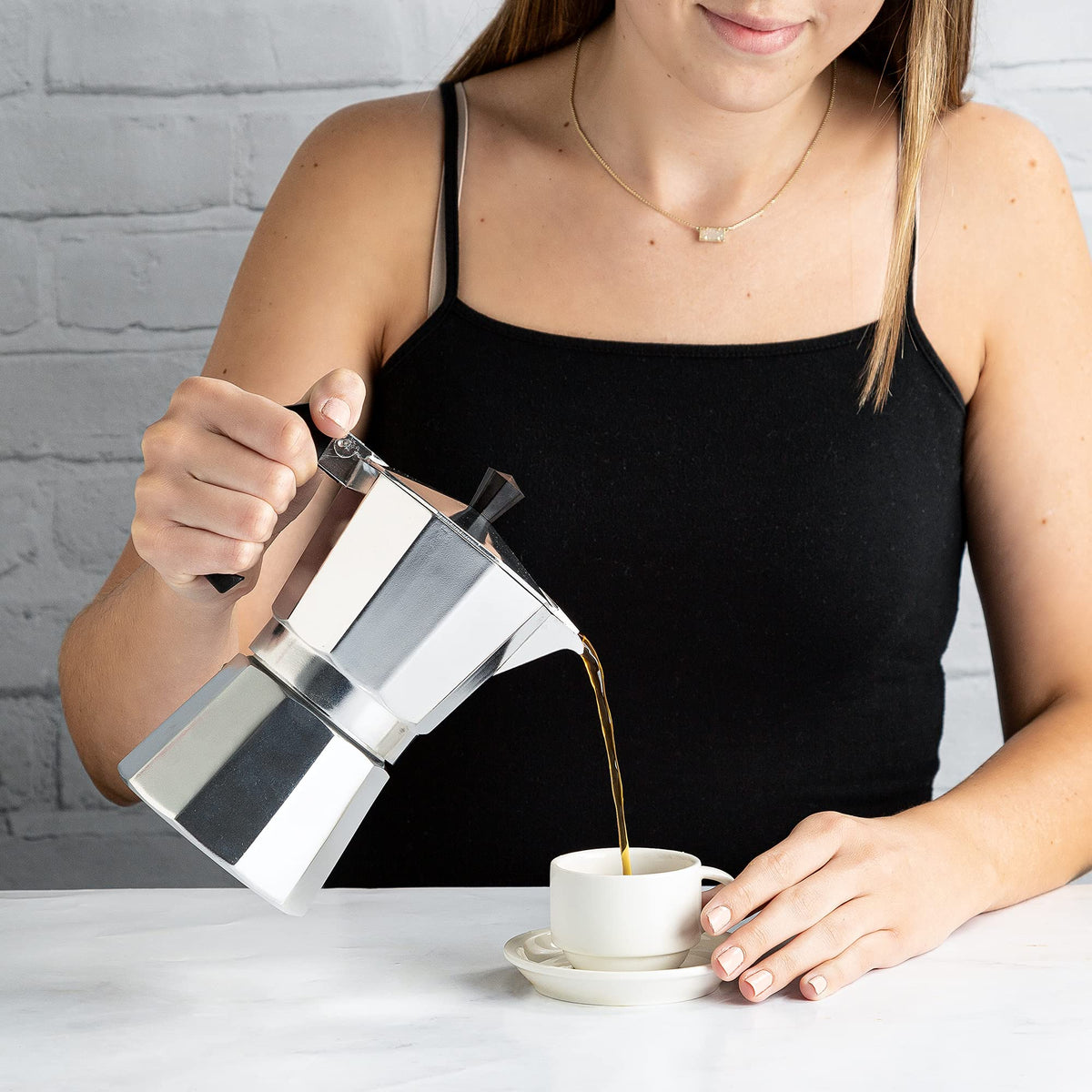 Stovetop Espresso Maker and Handheld Electric Milk Frother Gift Set (Silver / 6 Cup + Frother)