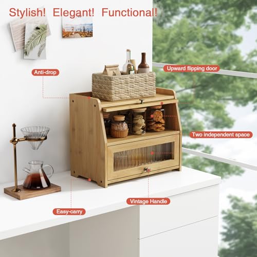 Large Bread Box for Kitchen Countertop (Bamboo)
