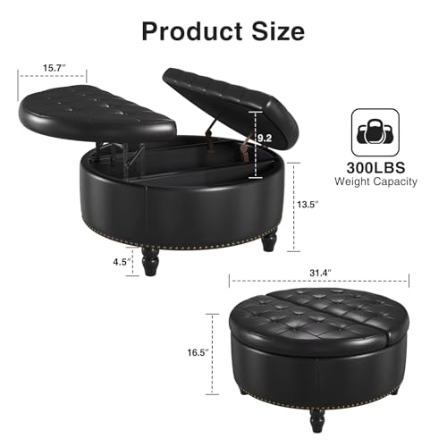 31.5 Inch Large Round Ottoman with Storage Circular