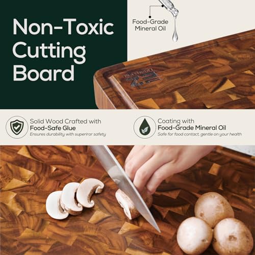 Medium (M) Acacia End Grain Cutting Board, Reversible, Knife-Friendly Charcuterie Wood Cutting Board with Juice Groove & Handles, Non-Toxic, Gift Box Included (17"x13"x1.5") (M - Acacia / 17"L x 13"W)