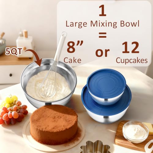 9 Pack Mixing Bowls with Airtight Lids & Grater Attachments (Blue)