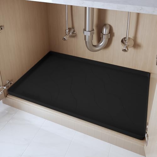 Heavy Duty Silicone Under Sink Mats for Kitchen Waterproof 37" x 19" (Black / 37'' x 19'' x 1'')