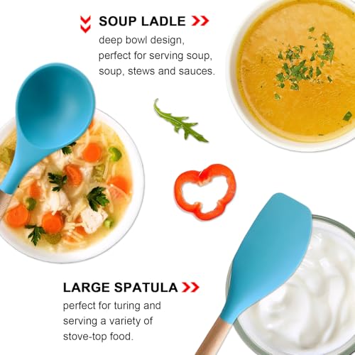 Silicone Kitchen Cooking Utensils Set (Standard 5-Piece Set / Light Blue)