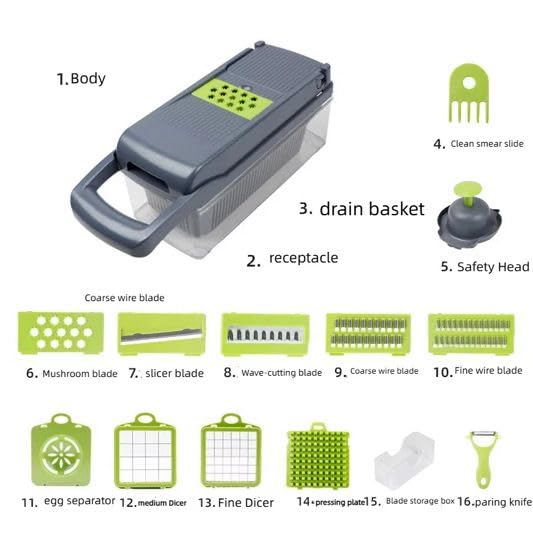 16 IN 1 VEGETABLE CHOPPER AND SLICER WITH CONTAINER