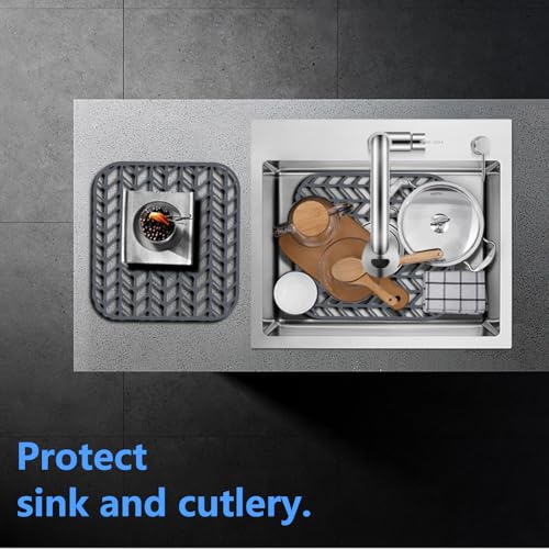 Sink Protectors for Kitchen Sink 12"x11"Silicone Sink mat 2pcs (12"x11" x2 Center / Gray)