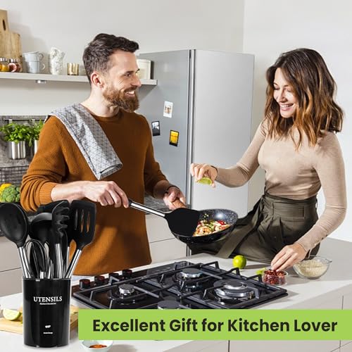 35 Pcs BPA Free Silicone Kitchen Utensils Set Stainless Steel Handles (Black)