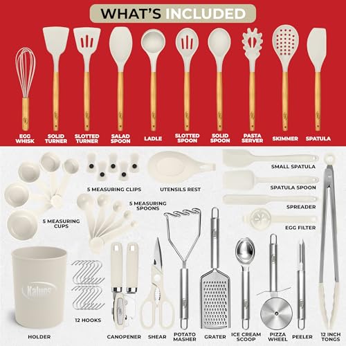 50 PCS Silicone Kitchen Utensils Set Complete Kitchen Set (Khaki)