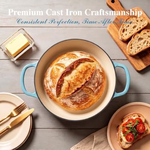 6QT Enameled Cast Iron Dutch Oven Bread Baking Gift Set (Blue)
