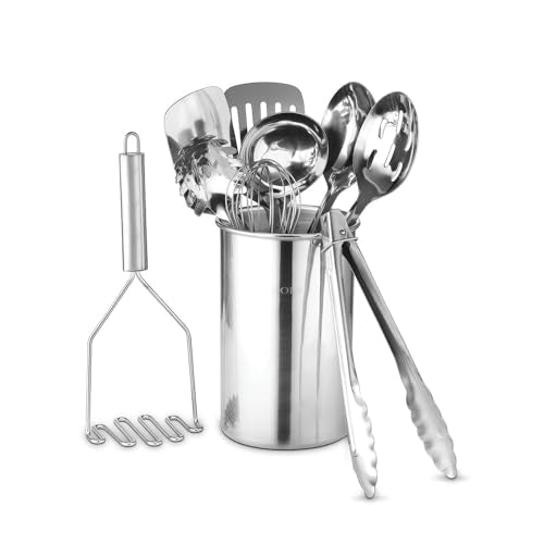 Premium Set of 10 Stainless Steel Kitchen Tool Set with Holder Easy To Clean