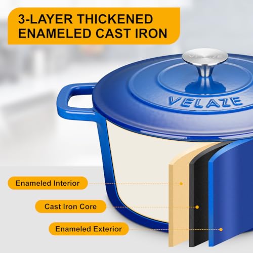 6 QT Enameled Cast Iron Dutch Oven Pot with Lid (Blue / 6QT-Round)