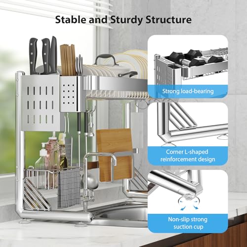 Over The Sink Dish Drainer Drying Rack 2 Tier Adjustable Width (2 Tier)