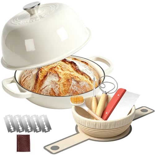 6QT Enameled Cast Iron Dutch Oven for Bread Baking (Cream White)