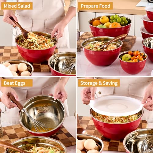 Red Mixing Bowls with Airtight Lids (Red / 7 Pieces)