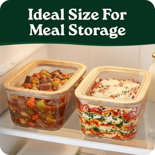 Large Glass Food Storage Containers with Glass Lids & Bamboo Rim (87.7 Fl Oz)