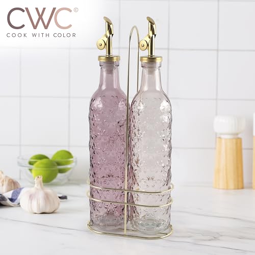 Glass Olive Oil Bottle Dispenser (Floral / Pink)