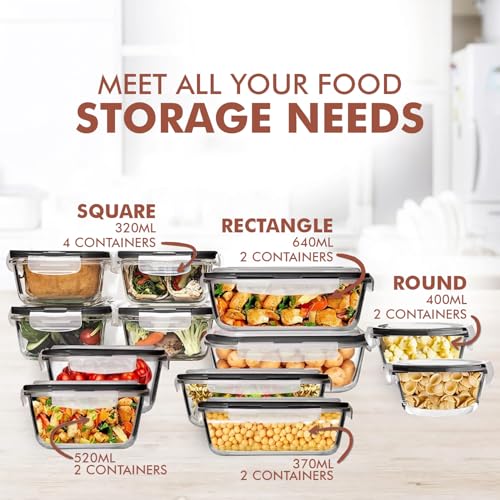 24 Pc Airtight Glass Food Storage Containers (Black)