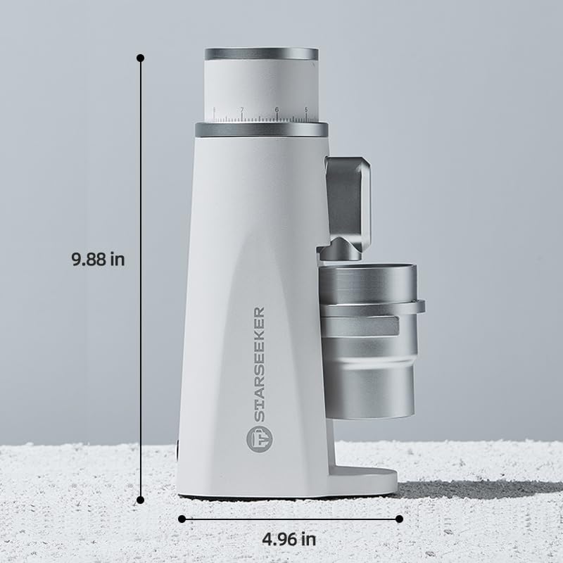 EDGE Plasma Electric Coffee Grinder Aluminum Automatic Coffee Bean Grinder for French Press Drip Coffee and Espresso Removable Fineness Adjustment Magnetic Suction Port with Cup (White)