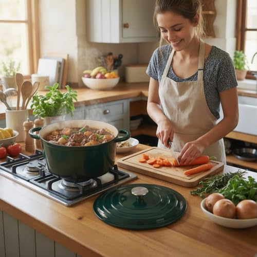 6 Quart Enameled Dutch Oven Pot with Lid (6 QT / Green)