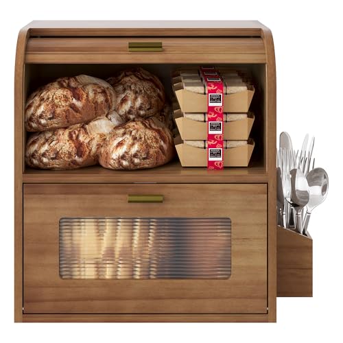Roll Top Bread Box for Kitchen Countertop (Retro Brown)