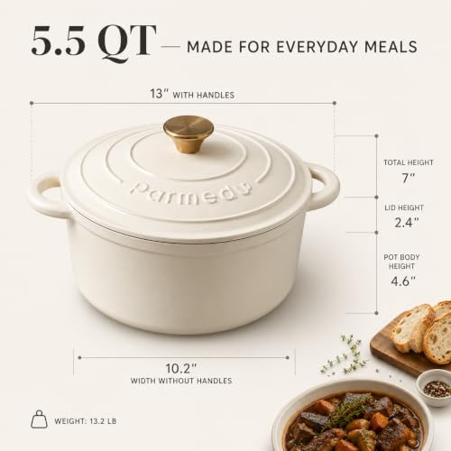 5.5QT Enameled Cast Iron Dutch Oven for Sourdough Bread White (Cream White / 5.5QT)