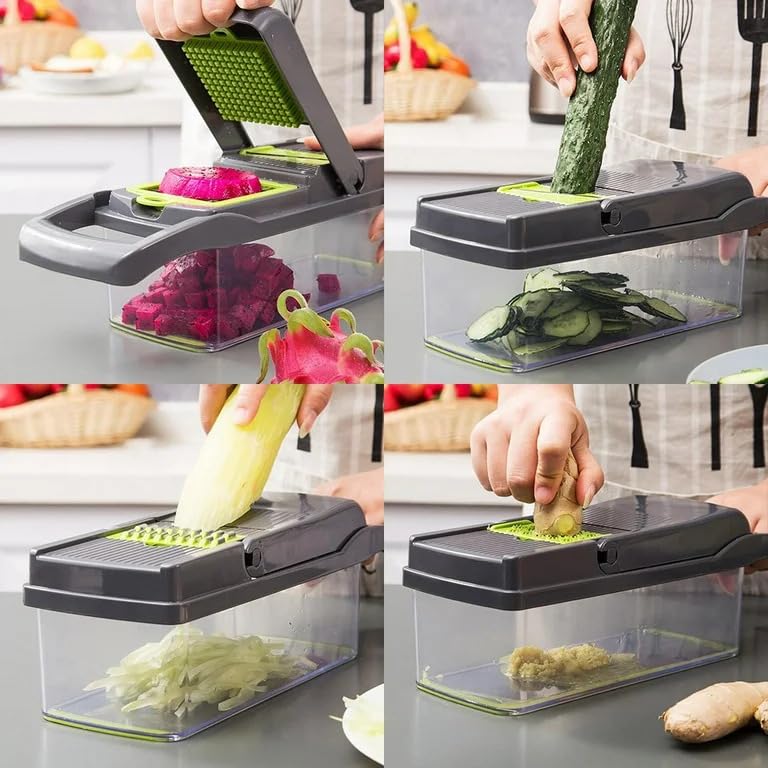16-in-1 Vegetable Chopper Slicer, Veggie Chopper, Food Chopper, Vegetable Cutter & Spiralizer - Kitchen Gadget Makes Slicing and Prepping Quick and Easy Meal Prep Tool