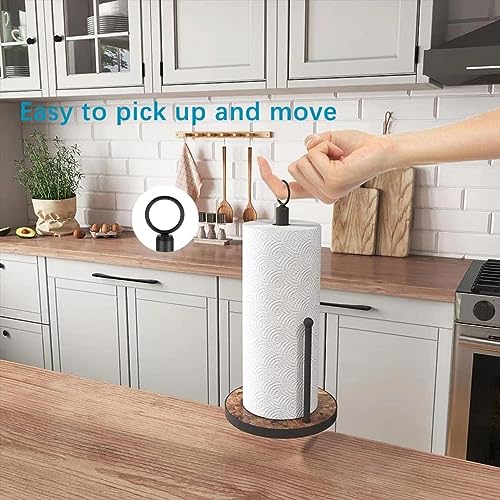 Paper Towel Holder Countertop with Heavy Duty Wood Base