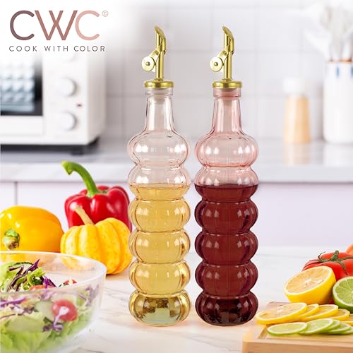 Glass Olive Oil Bottle Dispenser (Elegant Waves / Pink)