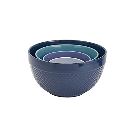 Tabletops Gallery Hobnail Style 4 Piece Stoneware Nesting Mixing Bowl Set for Baking and Cooking
