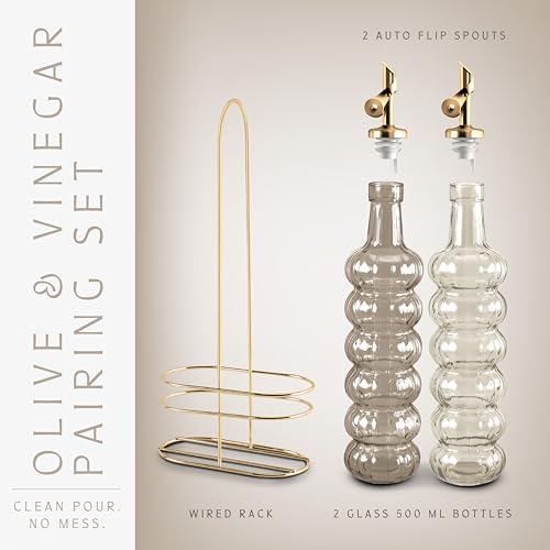 Glass Olive Oil Bottle Dispenser (Elegant Waves / Brown)