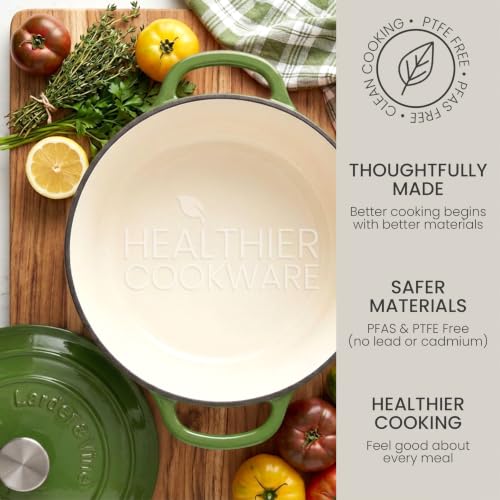 5.7 qt Enameled Cast Iron Dutch Oven Pot with Lid (Okra / 5.7 QT)
