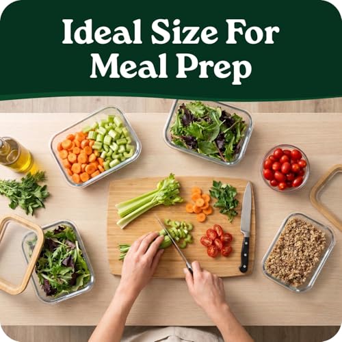 4 Pack Glass Food Storage Containers with Glass Lids & Bamboo Rim (27.05 Fl Oz)