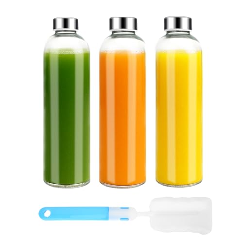 Clear Glass Bottles with Stainless Steel Lids & Funnel