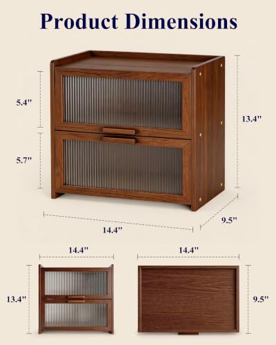 Wooden Bread Box for Kitchen Countertop (Brown / 14.4 x9.5 x13.4 in)
