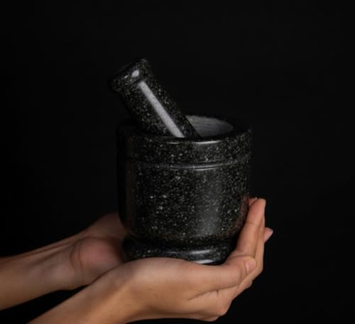 Marble Granite Mortar and Pestle Set (Black Marble / 3 Inch)