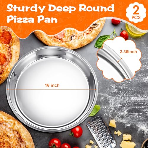 Large Deep Pizza Pans Stainless Steel Pizza Tray Round Oven Tray Rust Proof Reusable Bakeware Cooking Pan Dishwasher Safe for Baking