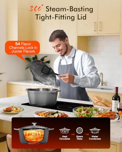 6 Qt PFAS Free Enamel Cast Iron Dutch Oven Pot with Lid (Black Sesame)