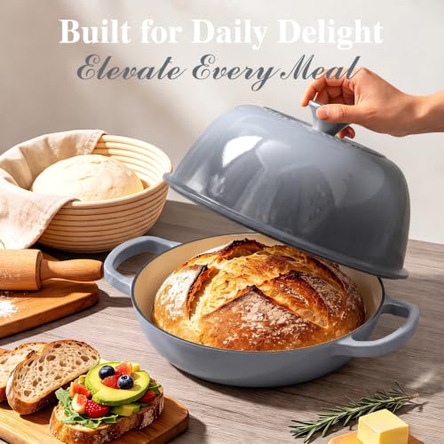 6QT Enameled Cast Iron Dutch Oven for Bread Baking (Grey)