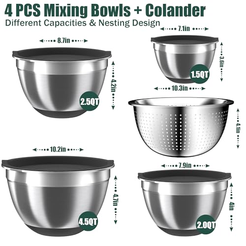 Mixing Bowls with Airtight Lids Set (Black)