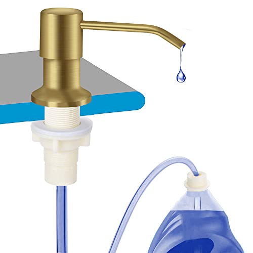 Fast Delivey) OHiHi Dish Soap Dispenser for Kitchen Sink (Brushed Nickel), Countertop Water Pump with 47” No-spill Extension Tube Kit Design For Kitchen Bathroom, Refill from the Top, No More Refills