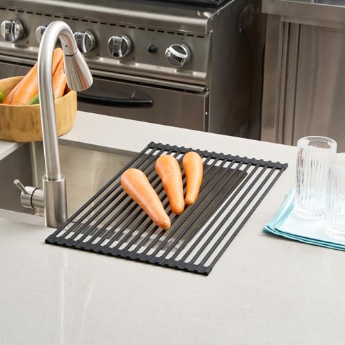 Black Steel Over Sink Roll Up Drying Rack (Black / 20.5" x 13")
