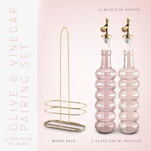 Glass Olive Oil Bottle Dispenser (Elegant Waves / Pink)