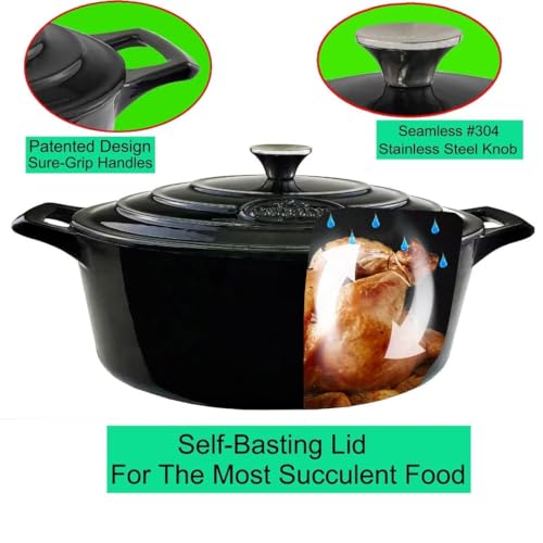 La Cuisine Enameled Cast Iron Oval Dutch Oven Casserole Pot with Lid 6.75 QT Internal Matte Black Enamel Coating for bread baking (6.75 QT Oval / Glossy Black)