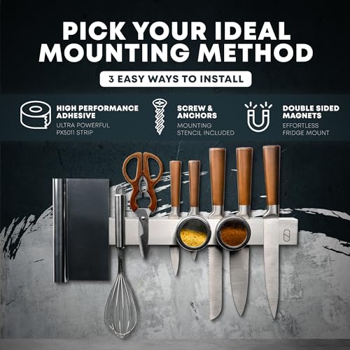 16" Magnetic Knife Holder for Wall with 2x Storage (Stainless Steel / 16" w/ Wall Mount)