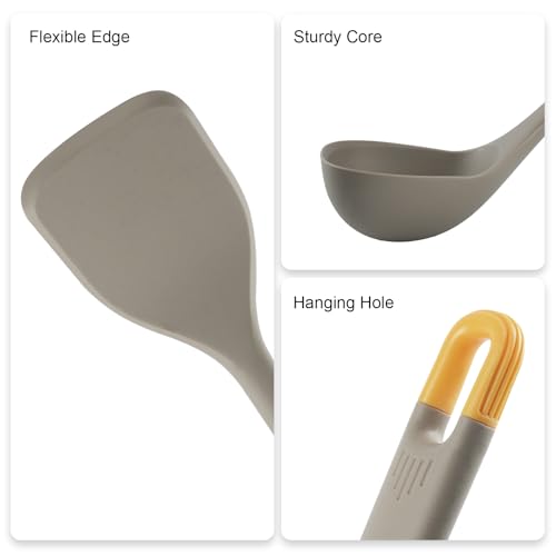 Silicone Kitchen Cooking Utensils Set (Light Grey)