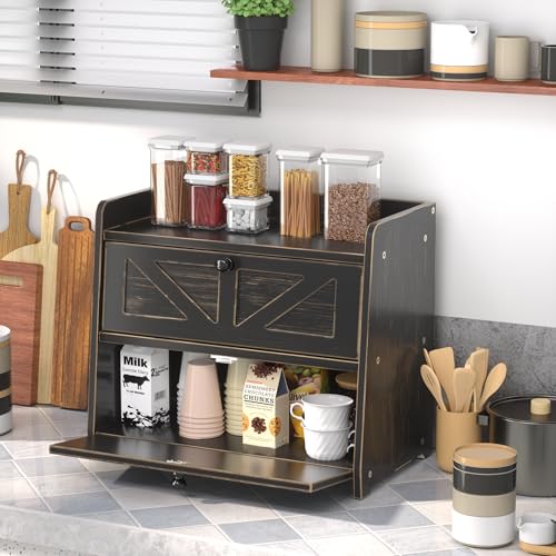 Corner Bread Box for Kitchen Countertop (Vintage Black)
