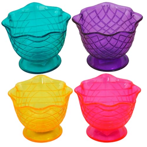 Set of 4 Waffle Cone Pattern Ice Cream Dishes in 4 Assorted Bright Summer Colors