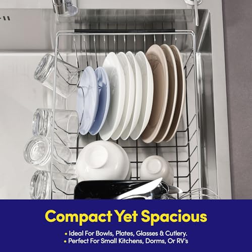 Dish Drying Rack Over The Sink Expandable to 24.5" Dish Drainer (Black / 15.75" x 12" x 5")