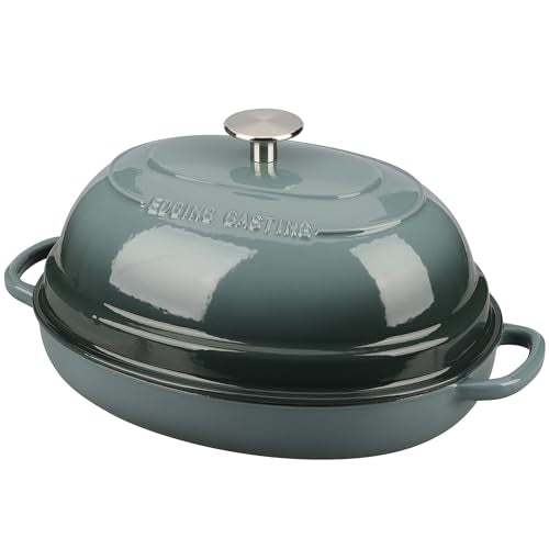 Enameled Oval Cast Iron Dutch Oven Pot with Lid (Slateblue)