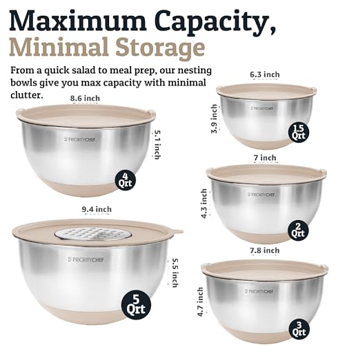 28pc Stainless Steel Mixing Bowls with Lids Set (Utensils - Khaki)